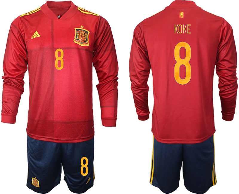 Men 2021 European Cup Spain home Long sleeve #8 soccer jerseys->spain jersey->Soccer Country Jersey